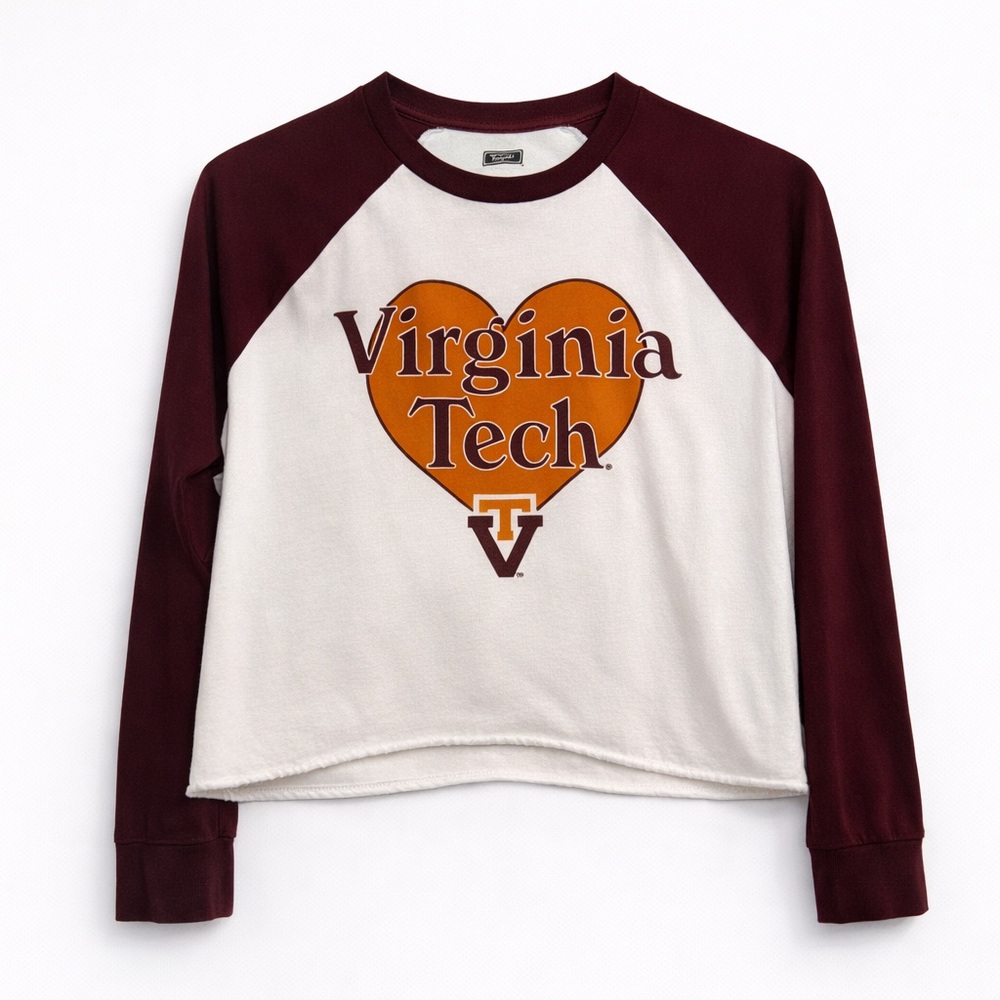American Eagle Tailgate Virginia Tech Cropped Raglan Tee Heart Logo Size Large